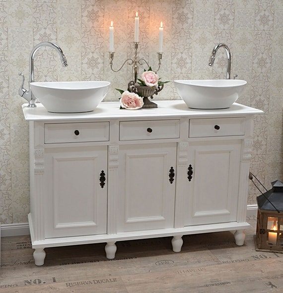 Lavabo Double Avec Meuble Sous Vasque - Style Campagne - Blanc - Palazzo INT - Neuf