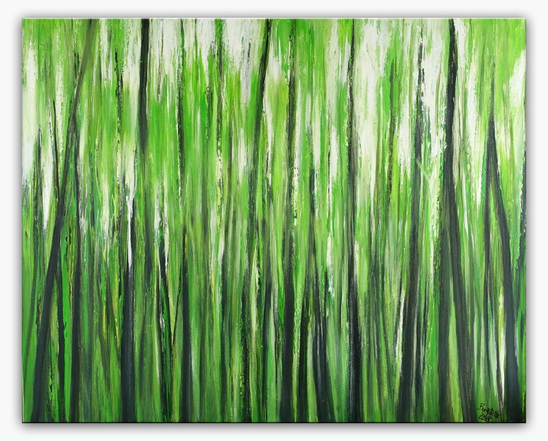 Jaune Moderne De Peinture Abstraite Peinture Vert Forêt Etsy