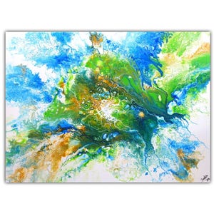 Fiji - dipinto acrilico astratto verde blu dipinto a mano, dipinto originale 80x60 - dipinto originale dipinto a mano su tela