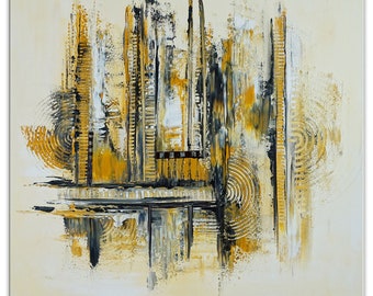 BURGSTALLER Abstraktes Bild Acryl gold ocker auf Leinwand quadratisch - Original Gemälde 60x60 cm - Acrylgemälde Modernes Kunstbild