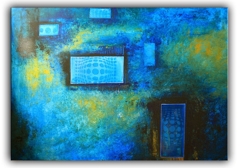 Peint à La Main Peinture Acrylique Peinture Bleu Turquoise Etsy