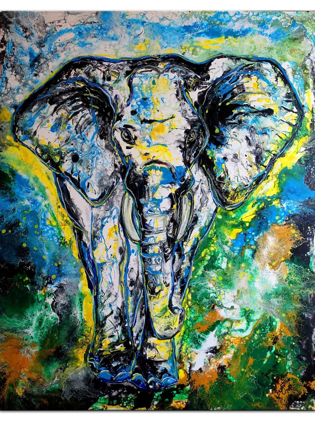 Elephant Wall Picture Handpainted Elephant Bull Acrylic Etsy