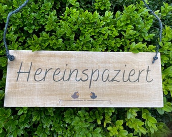 Holzschild Türschild hereinspaziert