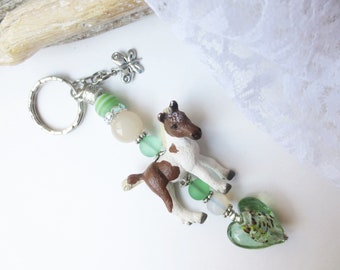 Keychain, pendant, Falabella pony, foal, glass beads, upcycling, unique, gift idea