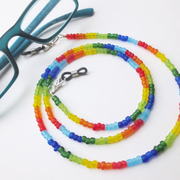 Kette, Brillenkette, Regenbogen, Band für Lesebrille, Brillenband, Kette für Brille, Glasperlen, Rocailles, bunt, Geschenkidee, 78cm