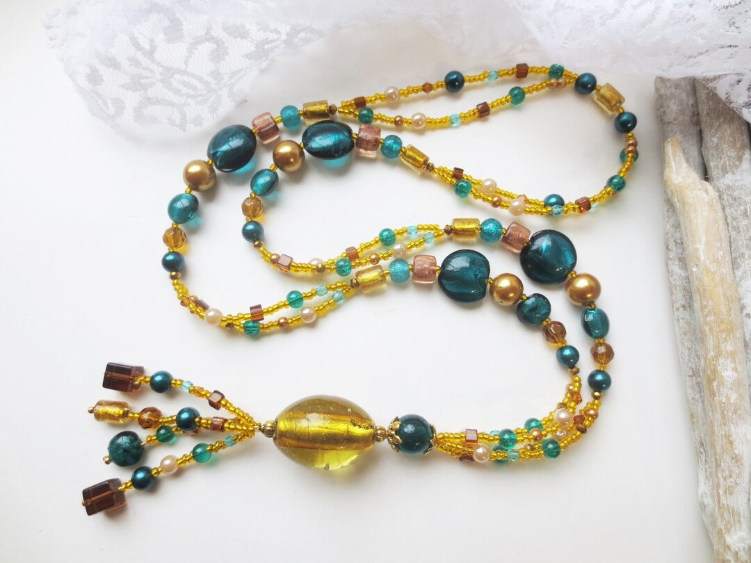 Ychain Necklace Long Chain Doublebreasted Golden Yellow Etsy