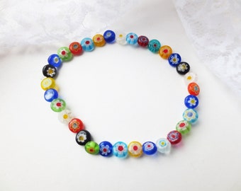 Glücksbringer Armband, Millefiori Glasperlen, Glas, elastisch, fröhlich bunt, individuell, Hippie, Sommer