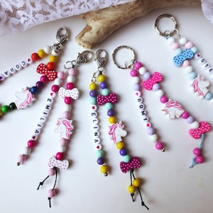 1 pièce, porte-clés UNE pièce, pendentif de sac, porte-bonheur, licorne, perles en bois, personnalisable, AVEC le nom souhaité