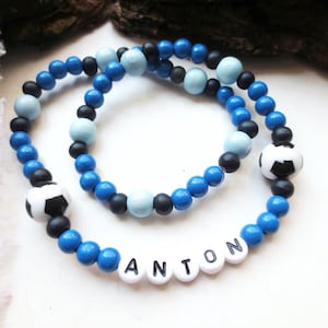 Collar infantil, collar con nombre, fútbol, cuentas de madera, azul, collar, niño, cuentas con nombre, cuentas con letras, nombre deseado, personalizable, niños