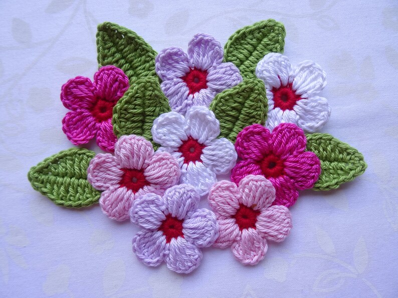 Crochet flowers leaves 20 pcs Etsy