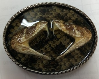 Western Belt Buckle with Two Western Diamondback Half Heads