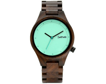 Damen Holzarmbanduhr Stolpen 36mm mint Sandelholz natürlich handmade versandkostenfrei antiallergen nickelfrei - besondere Geschenkidee