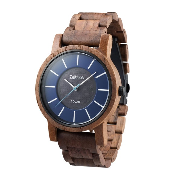 Holz Solaruhr Armbanduhr Herren Sonnenberg Walnuss batterielos handmade nickelfrei Geschenkidee  2023 Neu