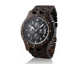 Idée cadeau montre en bois chronographe homme véritable bois de santal montre-bracelet hypoallergénique, sans nickel, livraison gratuite