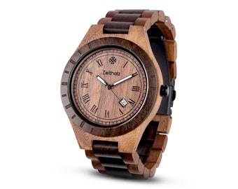 Idea de regalo reloj de madera hombres genuino nogal sándalo reloj de pulsera Zittau hecho a mano envío gratis antialérgico níquel libre
