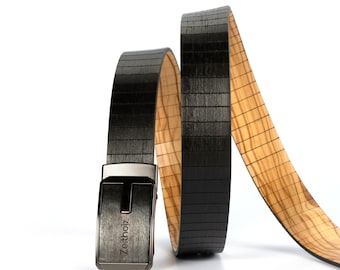 Cinturón de madera cinturón artesanal madera de olivo sándalo beige y negro