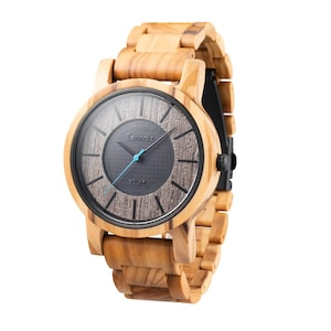 Wood Solar Watch Wristwatch Men Sonnenberg Olive Wood batteryless handmade nickel free Gift Idea 2023 New 2023