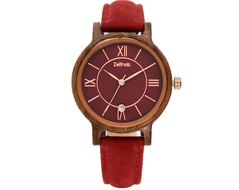 Orologio da polso da donna in legno Rosenbach rubino noce naturale fatto a mano spedizione gratuita anallergico senza nichel - idea regalo speciale