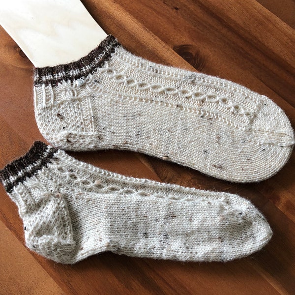 Trachtensocken, Wollsocken, Sneaker 38/39 handgestrickt, braun-natur Tweed