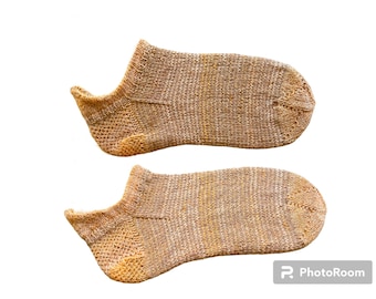 Wollsocken, Sneaker Gr. 40/41 Sportsocken, Haussocken, Kuschelsocken handgestrickt in beige/orange