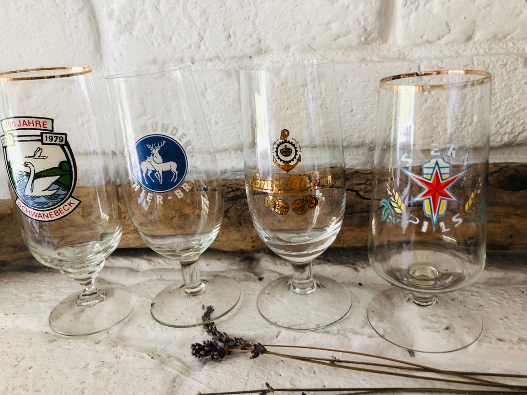 Vintage Set of 4 Beer Glasses Collection International Beer Glasses