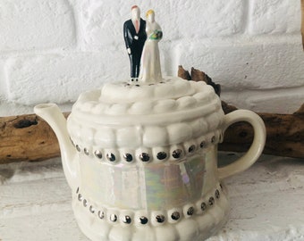 England *unusual teapot* Tea for Two* wedding bride and groom