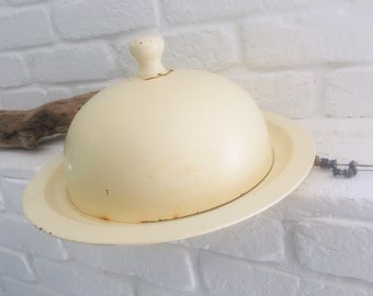 Holland*Shabby* enchanteur cloche cloche fromage cloche émail crème blanc Hygge Skandi