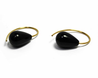 Earrings Onyx 925 silver gold plated