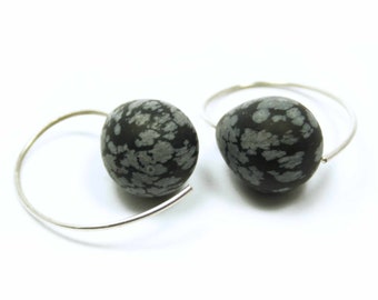 Earrings snowflake obsidian 925 silver matt