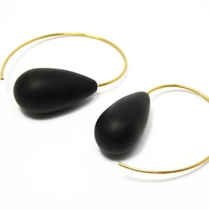 Earrings Onyx 925 silver matt gold plated