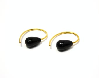 Earrings Onyx 925 Silver Gold Plated