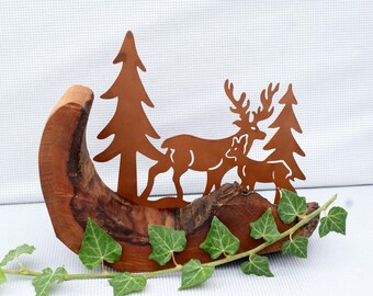 Forest impressions, tree disc with rusty landscape, gift for men, hunting, forest, game, hunter...