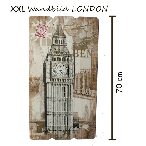 Wandbild XXL, MDF, London, Big Ben 38 x 70 cm, Großes  Wandbild Holzoptik
