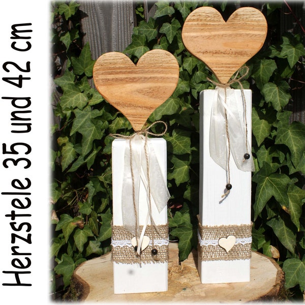 2er Set Holzstele mit HERZ 42/35 cm, shabby chic