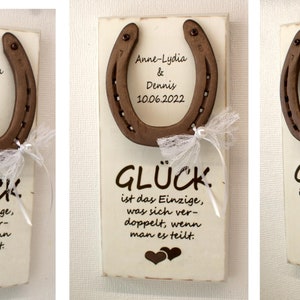 Hufeisen zur HOCHZEIT, personalisierbarer Glücksbringer als Holzschild