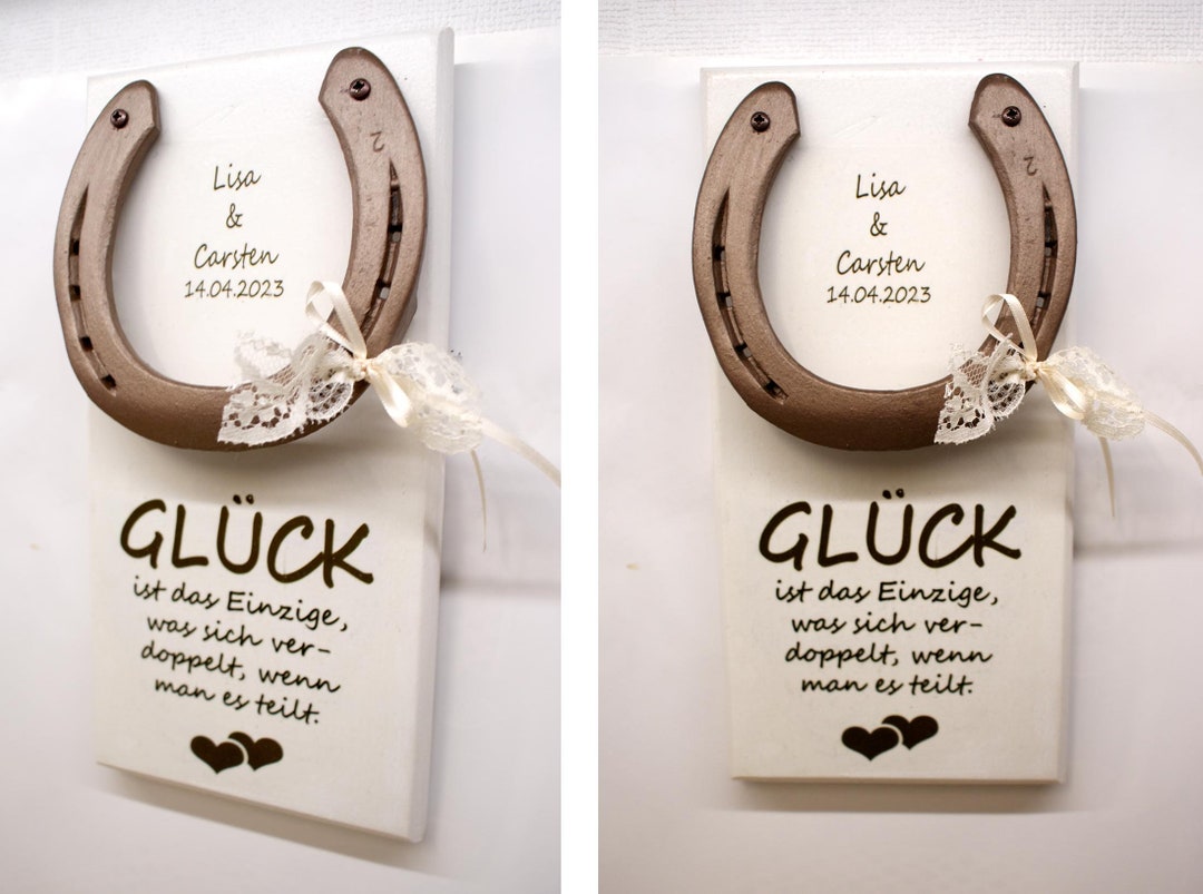 Hufeisen zur HOCHZEIT, personalisierbarer Glücksbringer als Holzschild