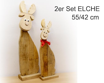 Renne en bois, ensemble de 2, décoration d’hiver, RENNE, ELK 55/42 cm