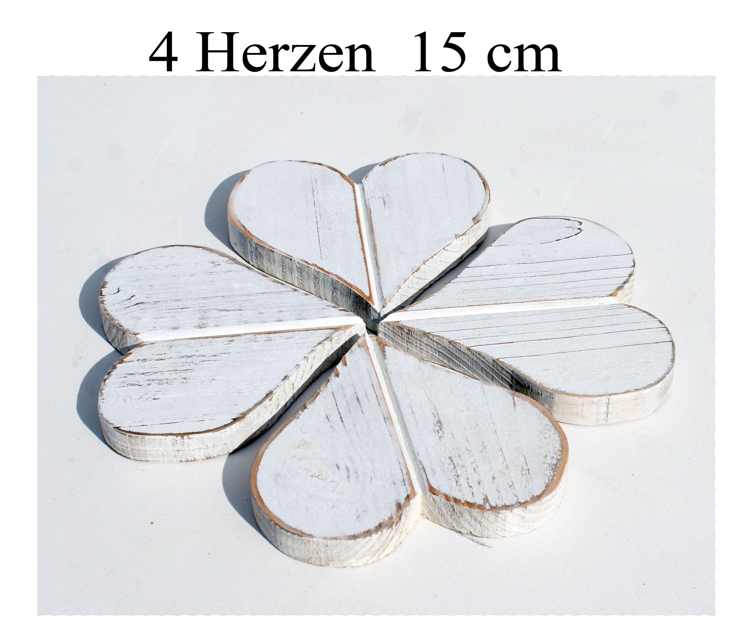 4 Stück Holzherzen 7x7cm Weiß Shabby Chic - Tischdekoration Für Hochzeit & Feiern