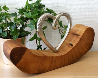 Decorative object, apple tree with metal heart, metal-wood combination, wood art, UNIKAT