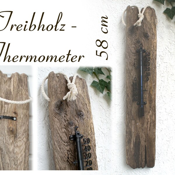 TREIBHOLZ 58 cm, XXL, Thermometer, Treibholzthermometer,Wetterstation