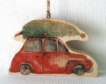 Wichtelgeschenk, Baumschmuck, Weihnachten, Baumschmuck, Dekoration, Fensterhanger, Auto mit Baum,