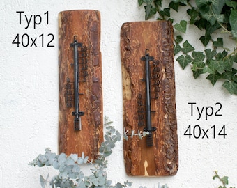 Rustic thermometer with tree bark 40 cm, thermometer