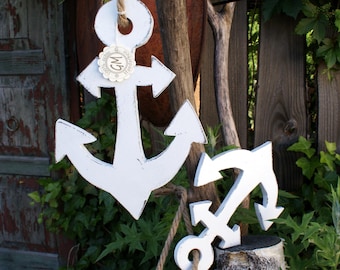 ANKER, wooden anchor shabby chic, with rope to hang, maritime decoration, summer, sea