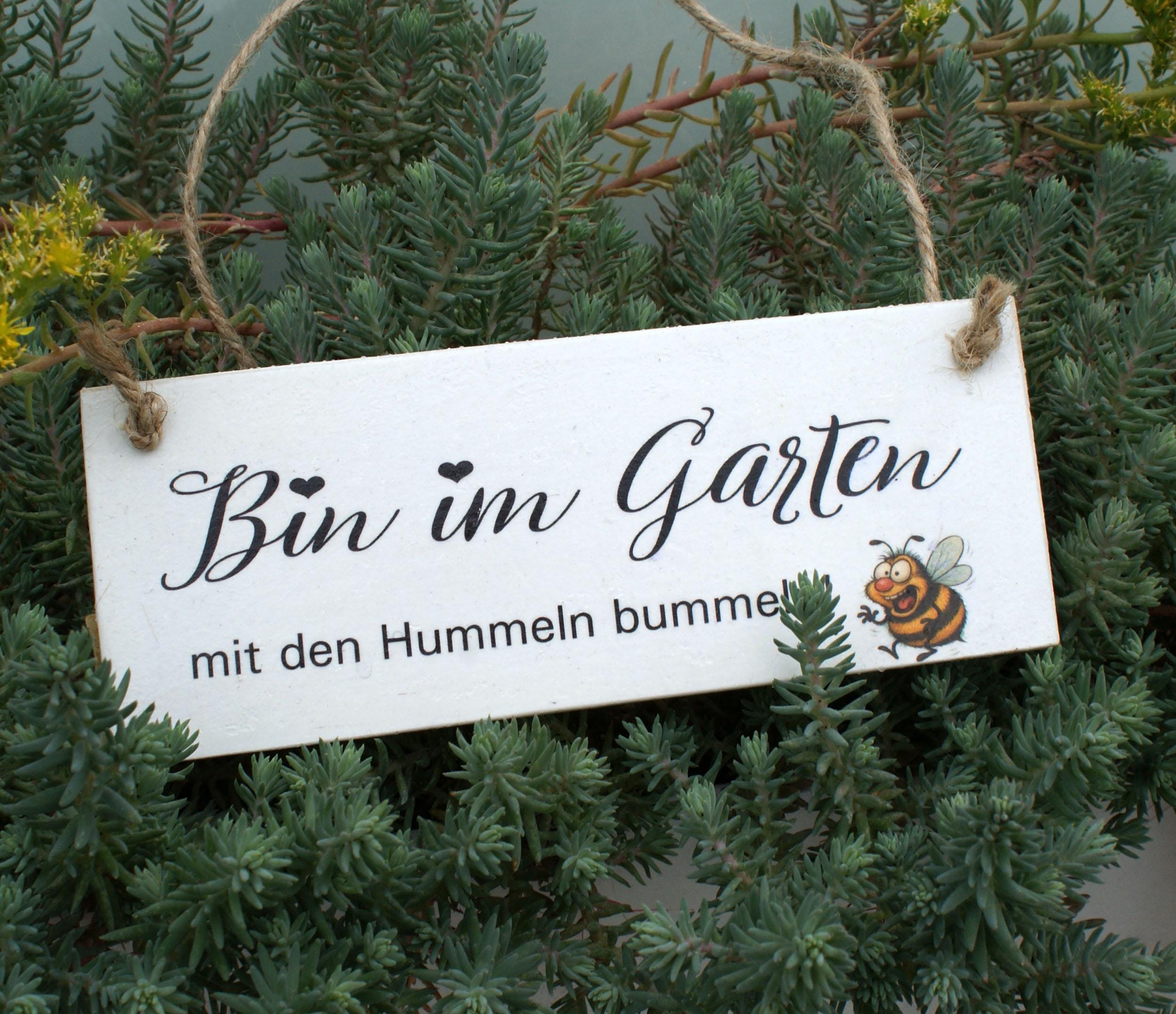 Schild „Bin Im Garten“ Aus Holz – Weiß, Shabby Chic, Ca. 18 X 11 Cm