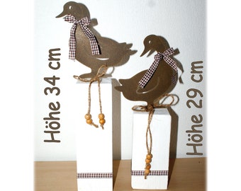 Stèle en bois avec canard 34 et 29 cm, shabby chic, STELE, petite stèle blanche