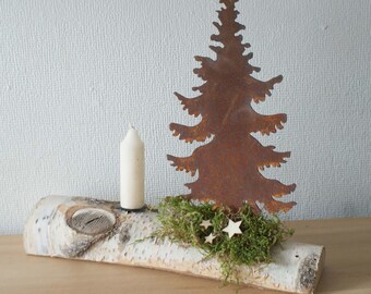 Birke mit Rostbaum und Kerzentülle, Kerzenständer, Winterwelt,