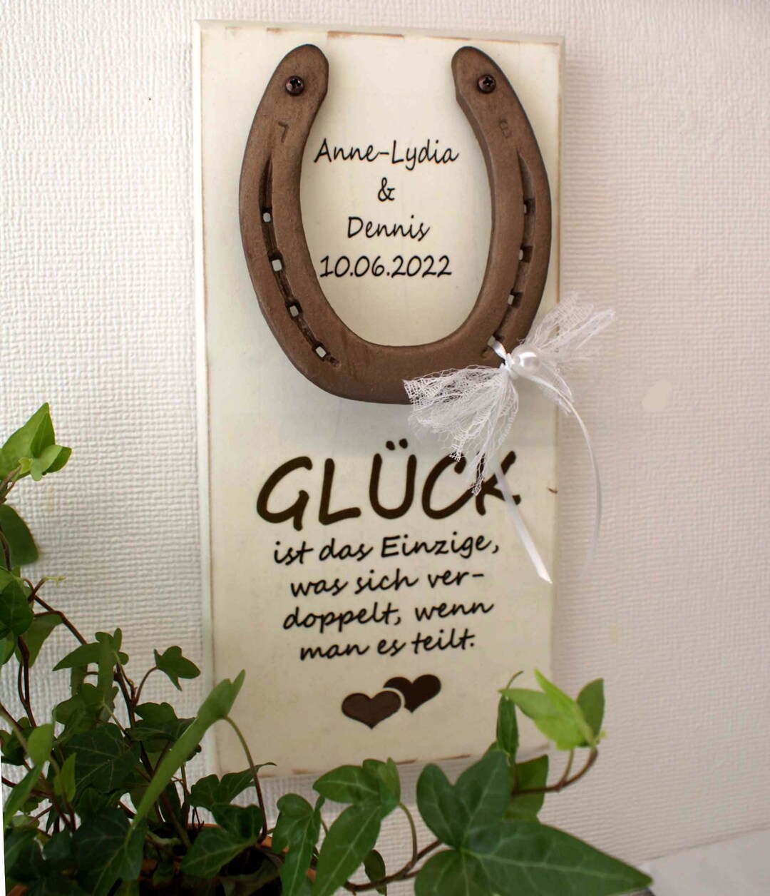 Hufeisen zur HOCHZEIT, personalisierbarer Glücksbringer als Holzschild