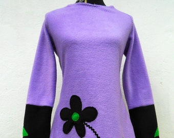 Tunic dress hanging flower leaves purple fleece boots dress