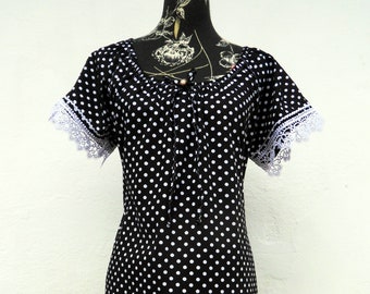 Rockabilly Pünktchen Kleid Dots Spitze schwarz weiß black white