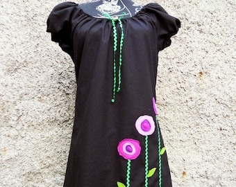 Robe fleur fleur violet manches courtes robe